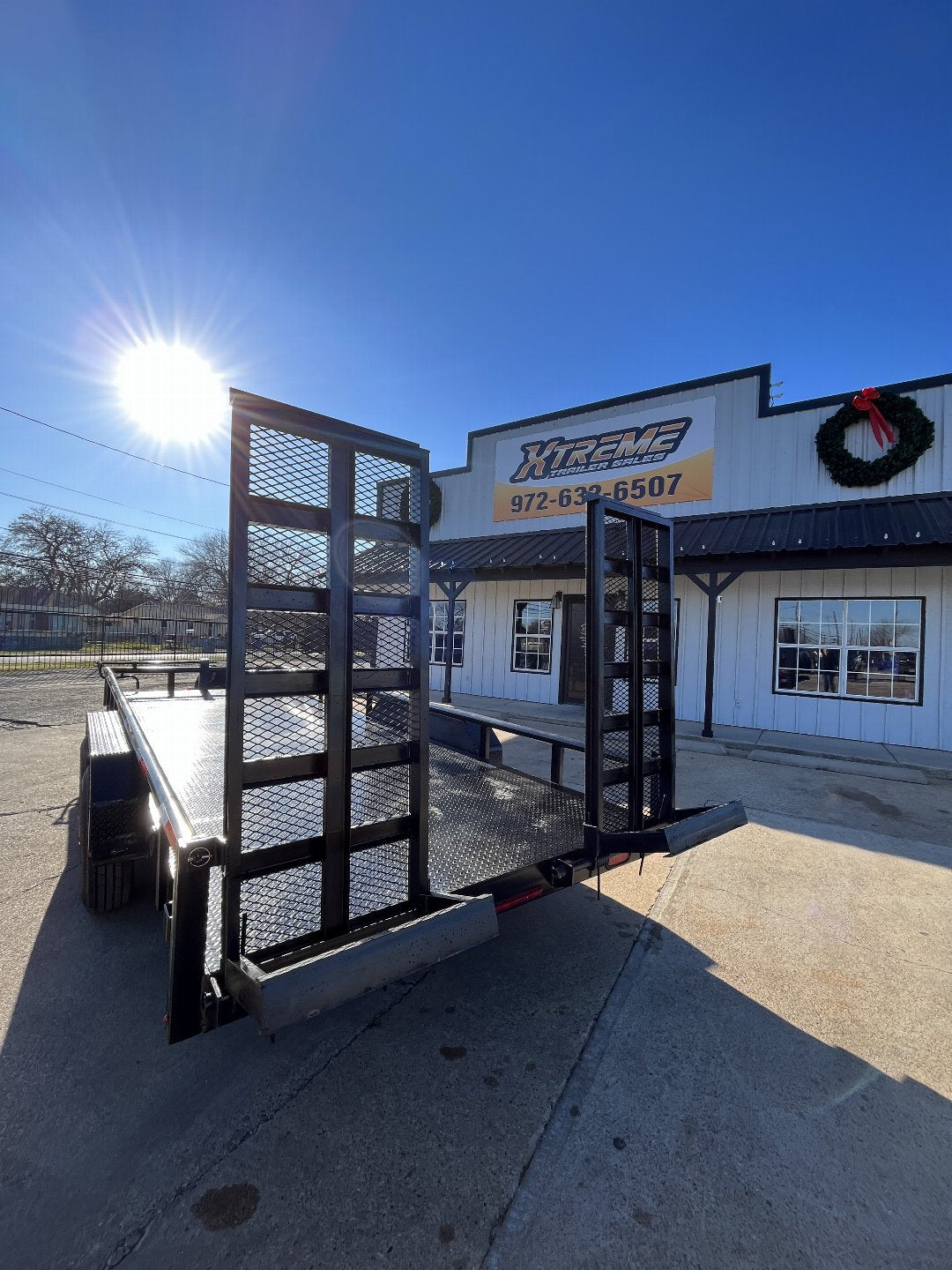 83X20 STANLEY UTILITY TRAILER W/ STAND UP RAMPS STEEL DECK