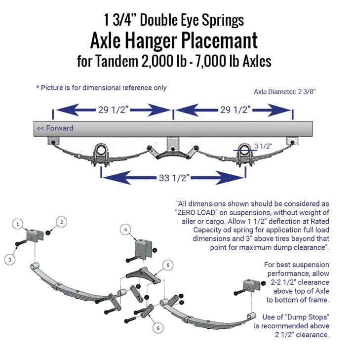 Suspension Kit Trailer 4 Leaf Double Eye Spring Suspension and Tandem Axle Hanger Kit for 2 3/8